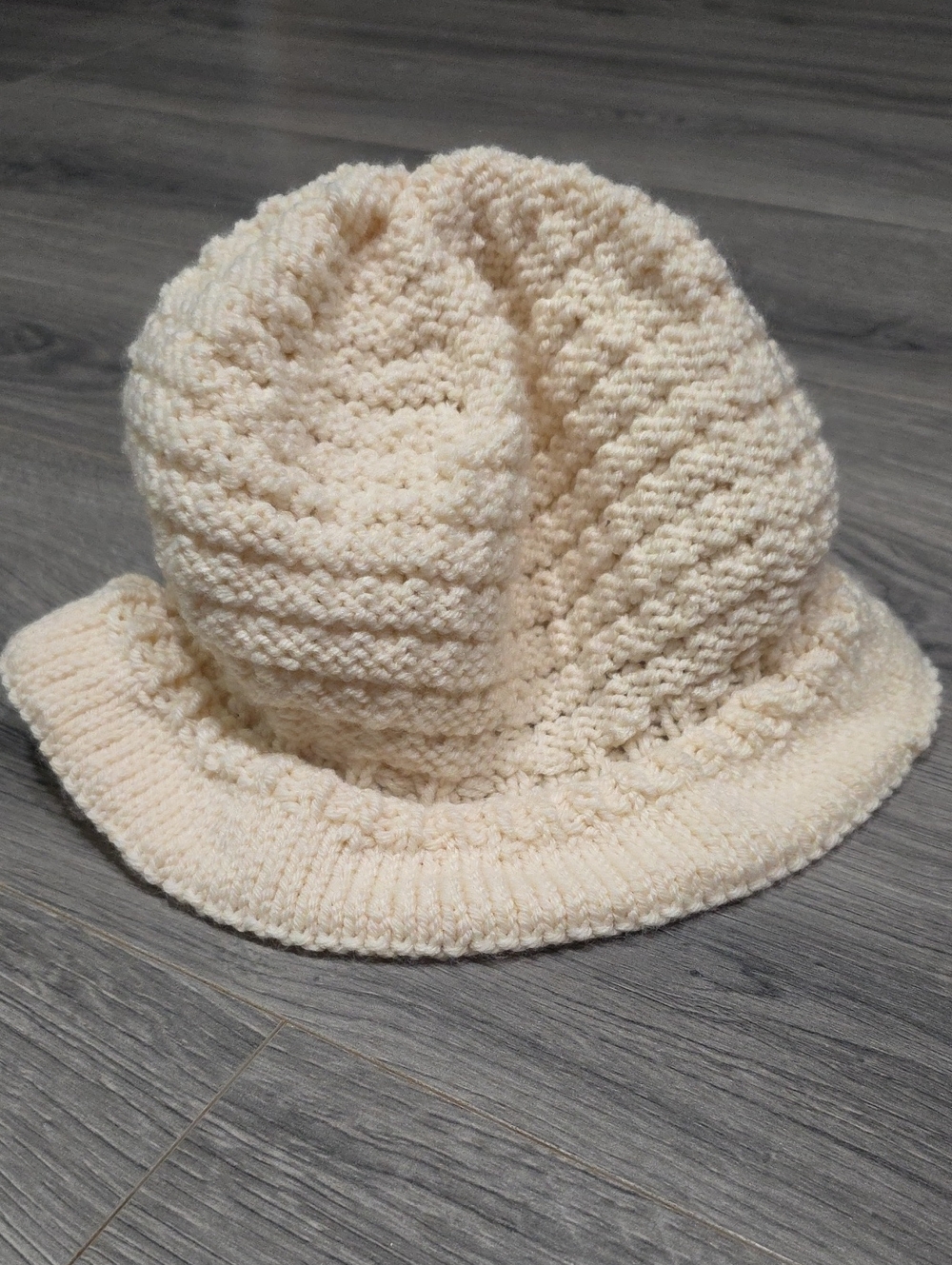 Crotchet Cream Knit Bucket Soft Knit Winter Hat